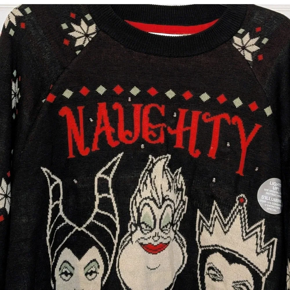 Disney Villains Naughty List Light Up Christmas‎ Sweater Black Mens Large NWT